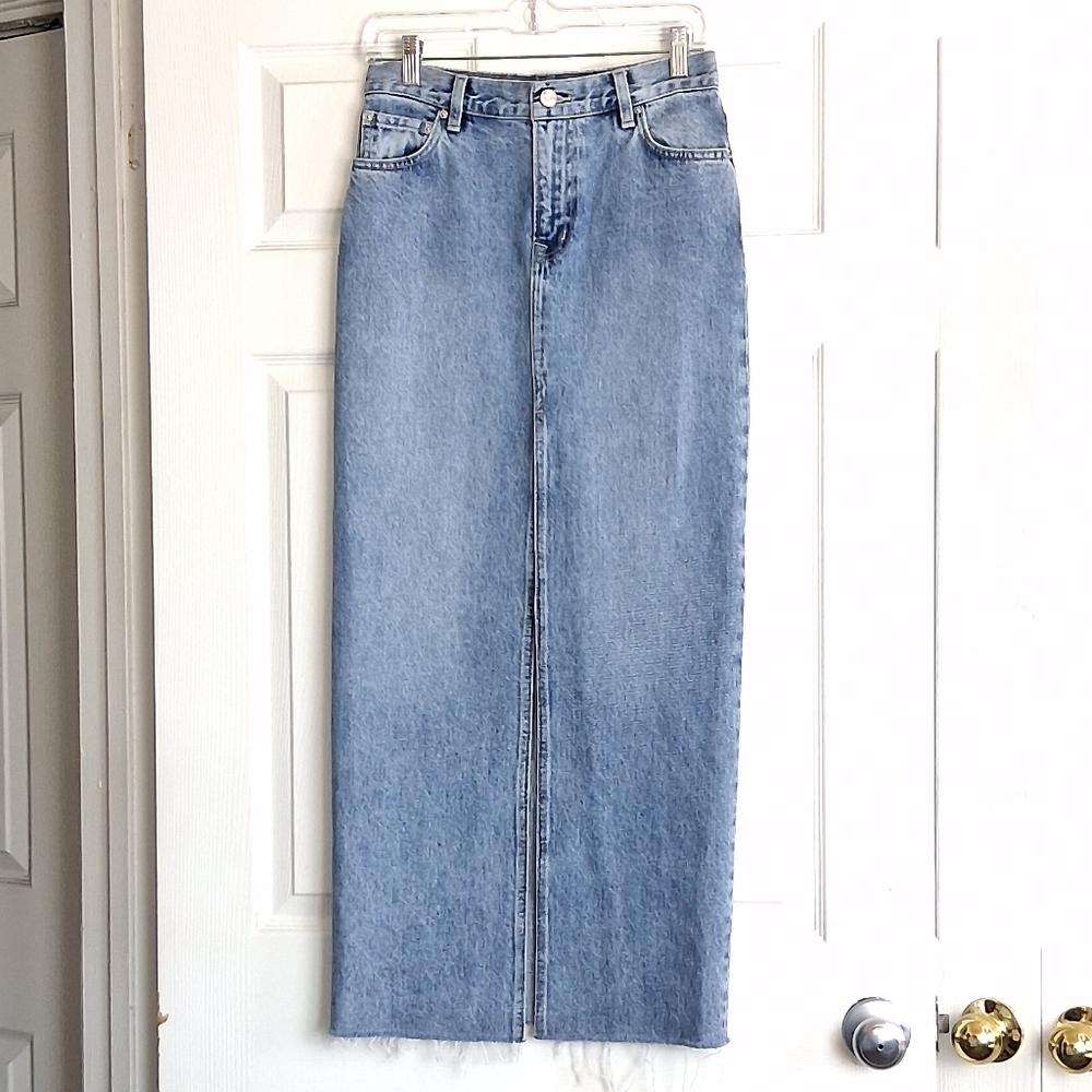 GRLFRND The Candice Maxi Column Blue Denim Jean Skirt